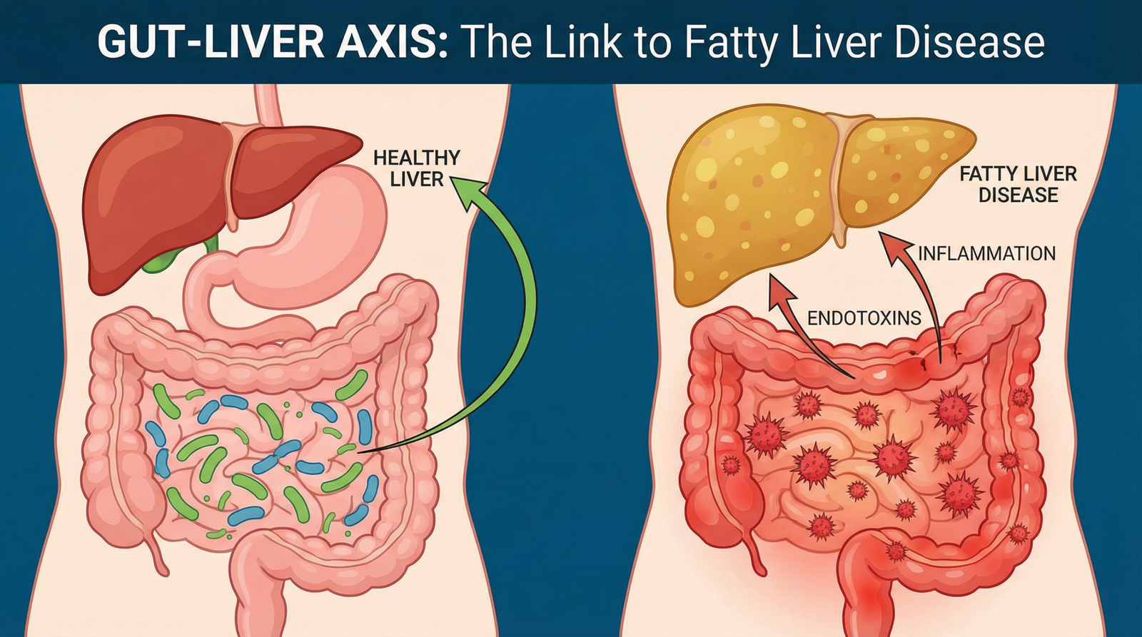 gut-liver axis fatty liver - A medical illustration of the gut-liver axis.