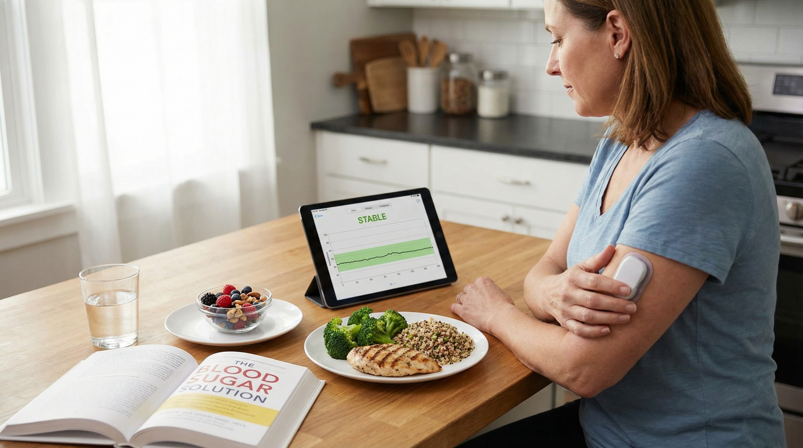 stabilizing blood sugar with balanced meal on marble surface