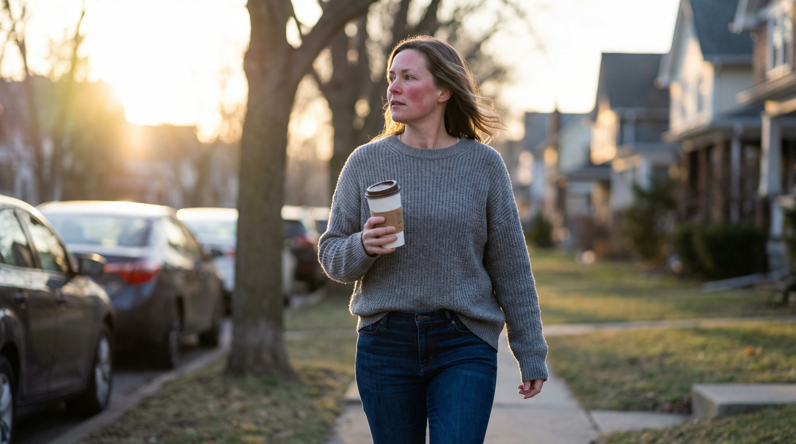 Woman walking outdoors after a meal to support blood sugar balance — post-meal movement for PCOS and insulin resistance