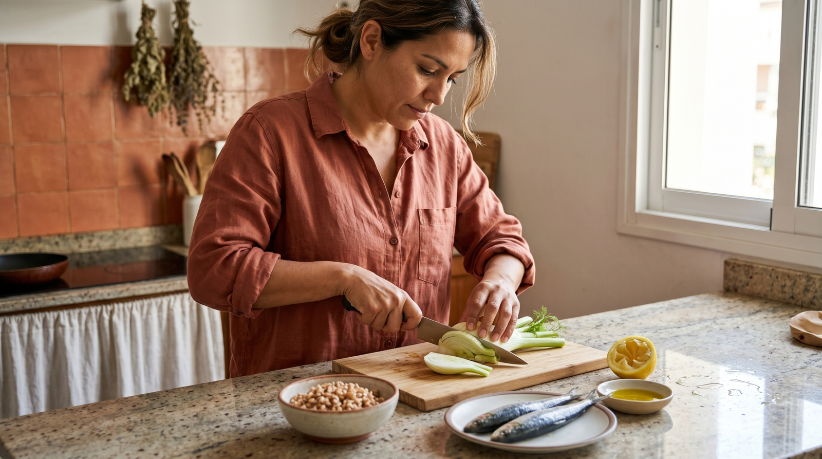 fatty liver reversed through diet — sardines, farro, fennel and olive oil as Mediterranean liver foods