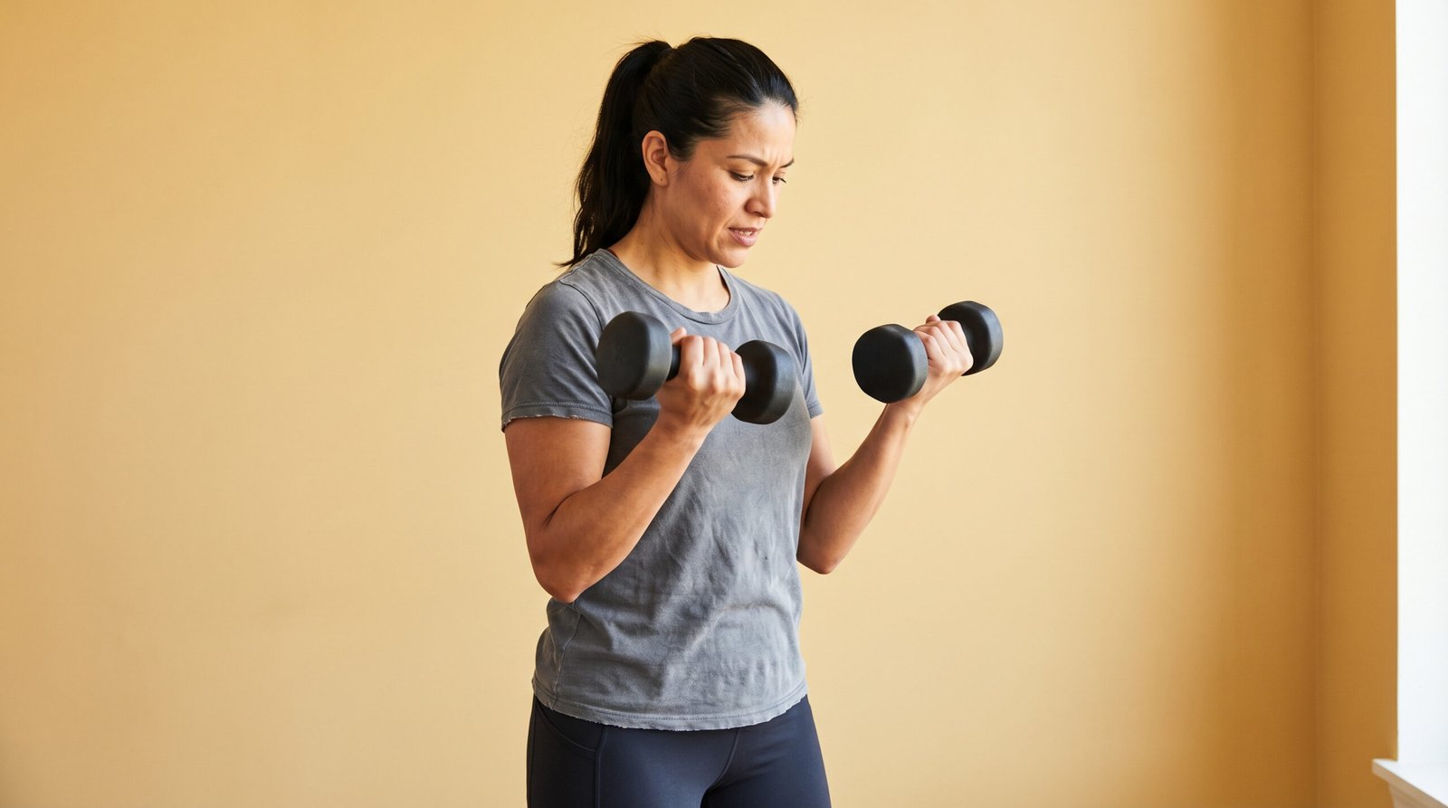 Woman doing strength training with dumbbells — creatine for women supporting workout performance and lean muscle tone