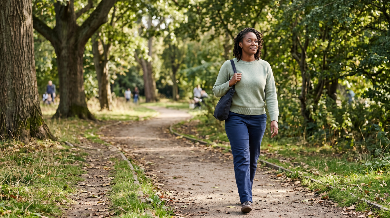 exercise for metabolic syndrome — person walking on a sunlit park path after a meal