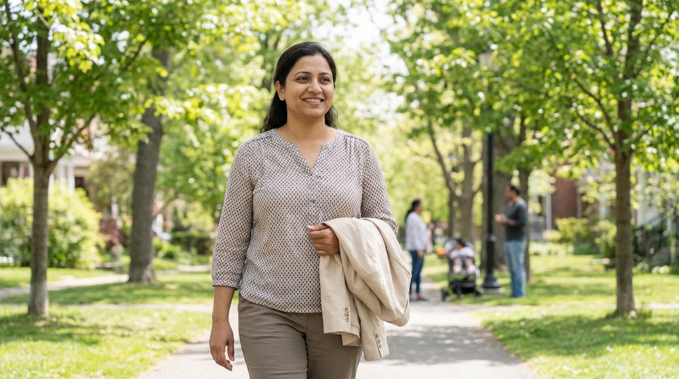 woman taking a walk after a meal — post-meal movement supports fatty liver and cholesterol management