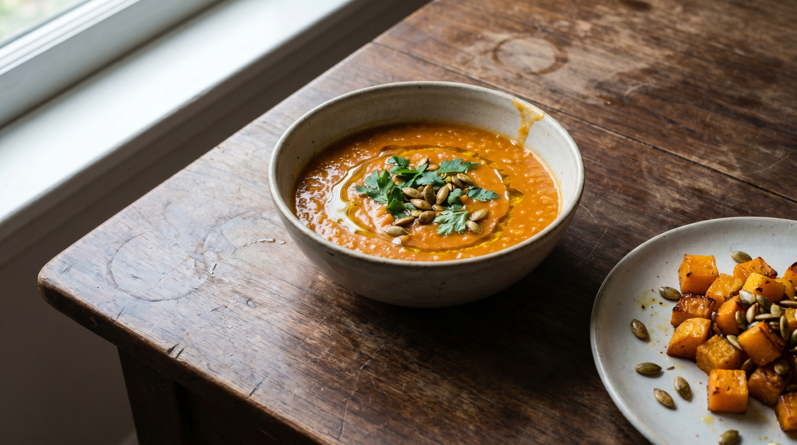 blood sugar improvement - nutritious meal with lentils, roasted vegetables, and olive oil on a wooden table
