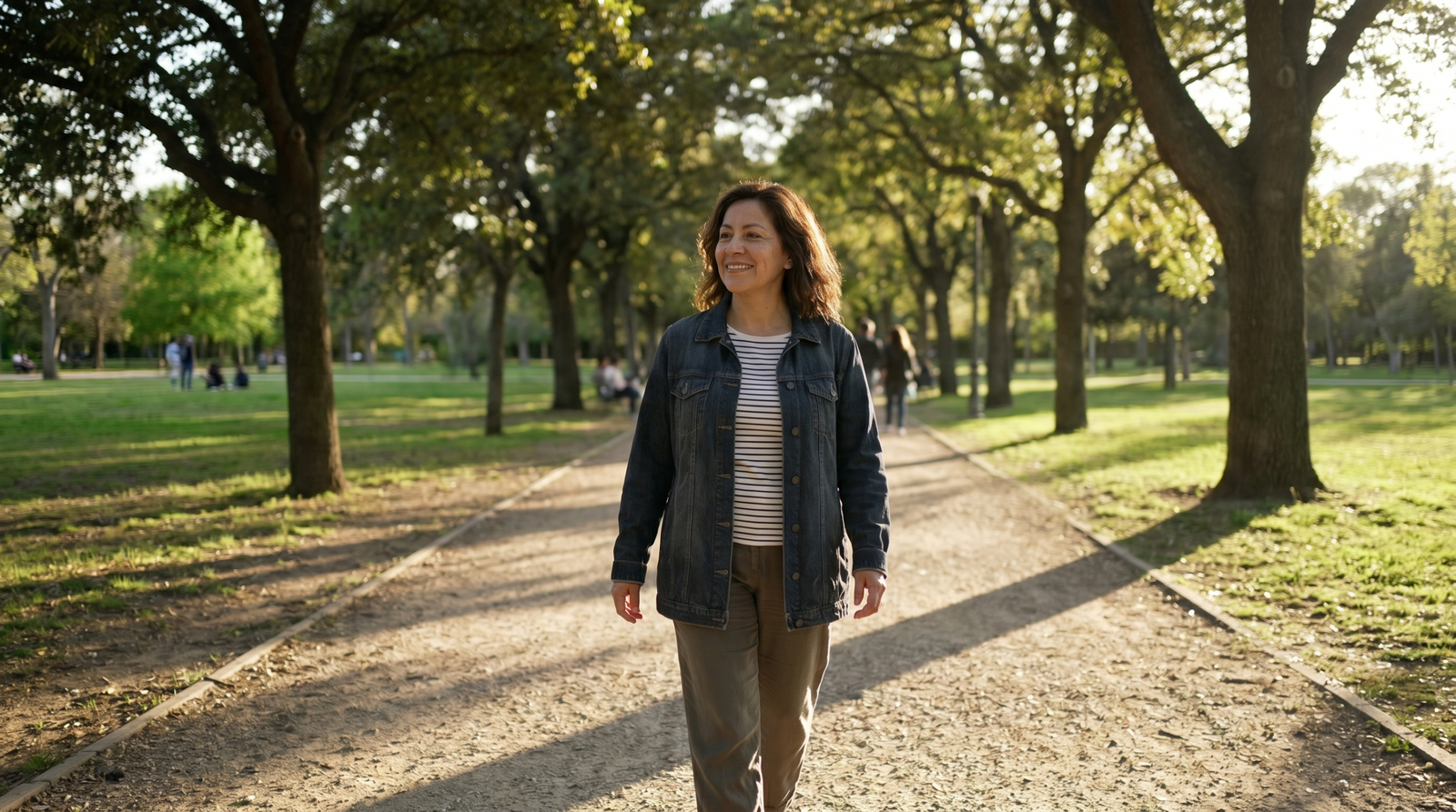 woman over 40 on an evening walk to support blood sugar balance and prediabetes management