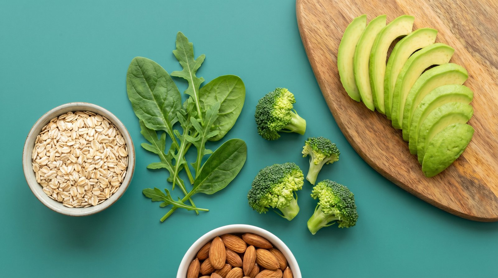 foods that support insulin sensitivity and metabolic health — colorful vegetables and whole foods on teal background