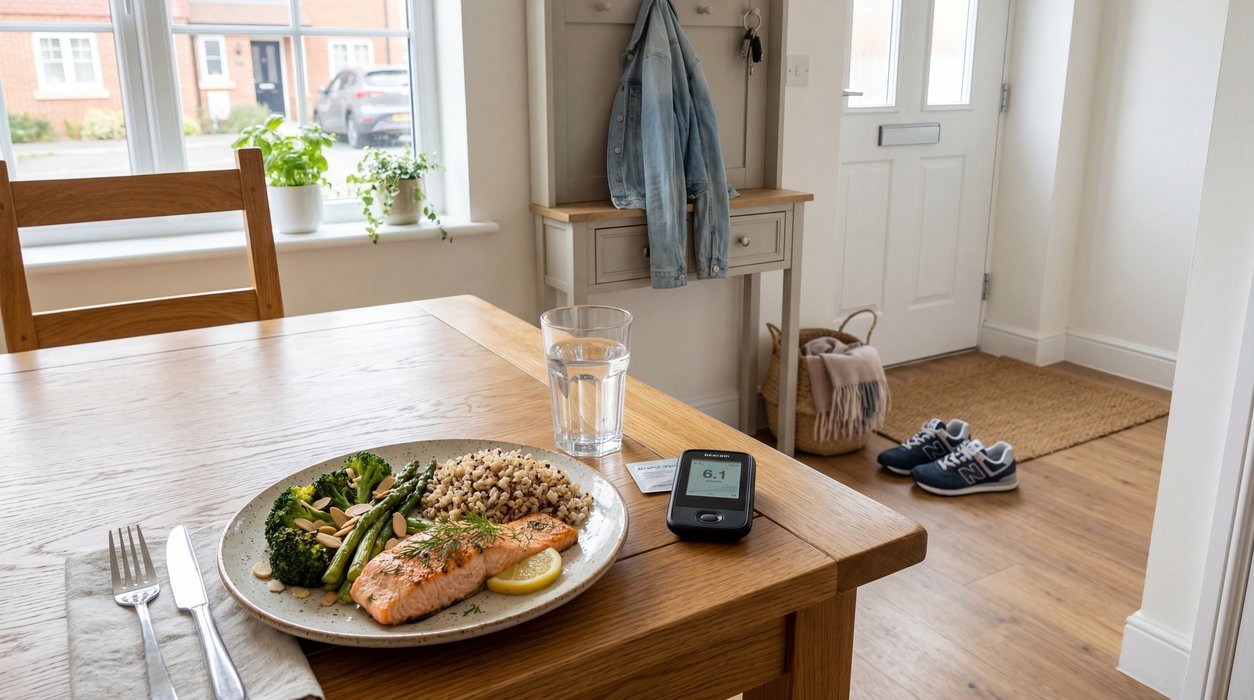 berberine for blood sugar plan with balanced meal and post-meal walking shoes