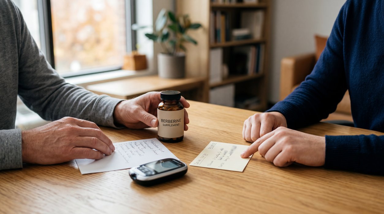berberine for blood sugar monitoring plan with supplement label and glucose notes