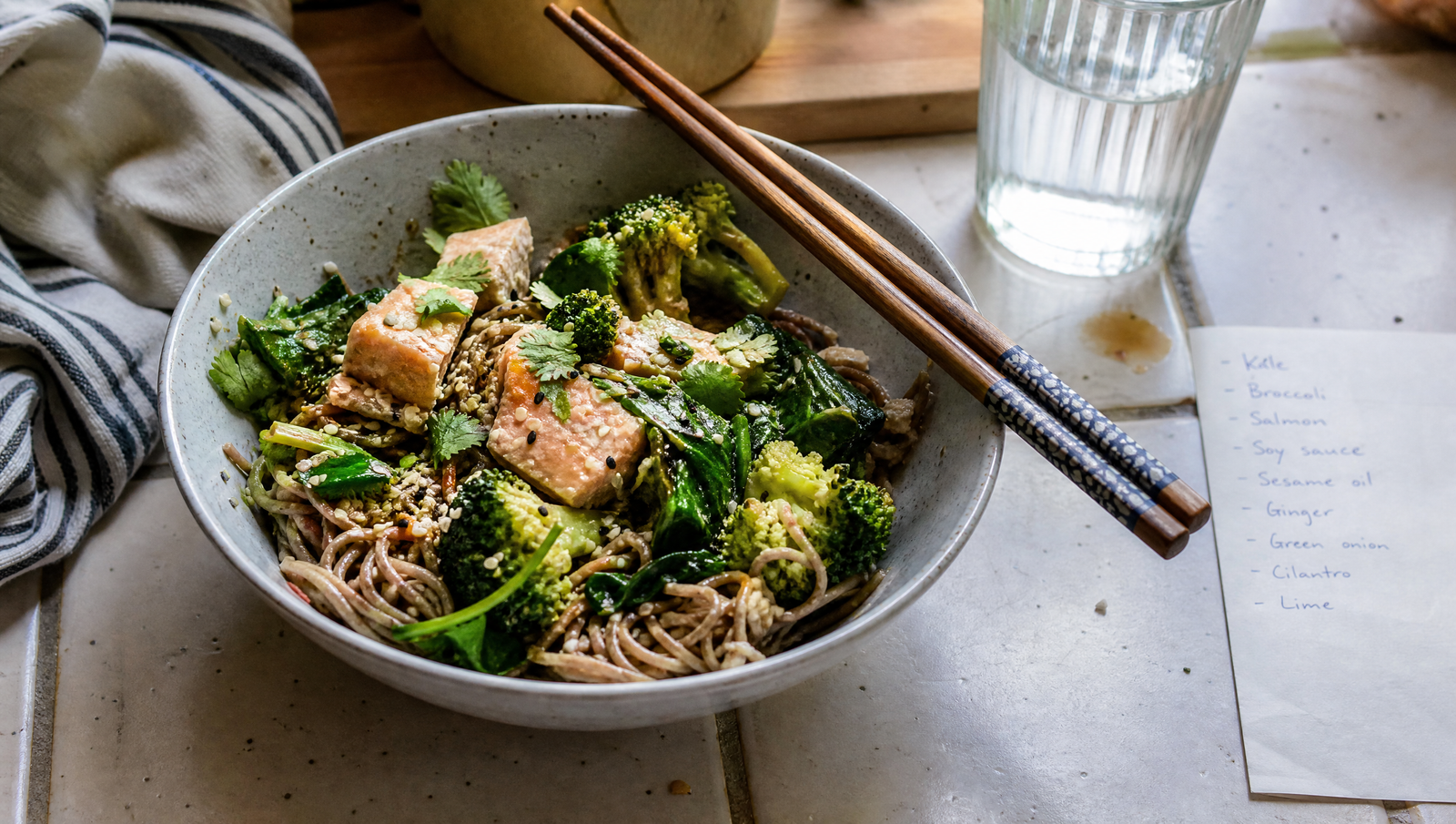 fatty liver diet salmon tofu soba bowl with vegetables and sesame