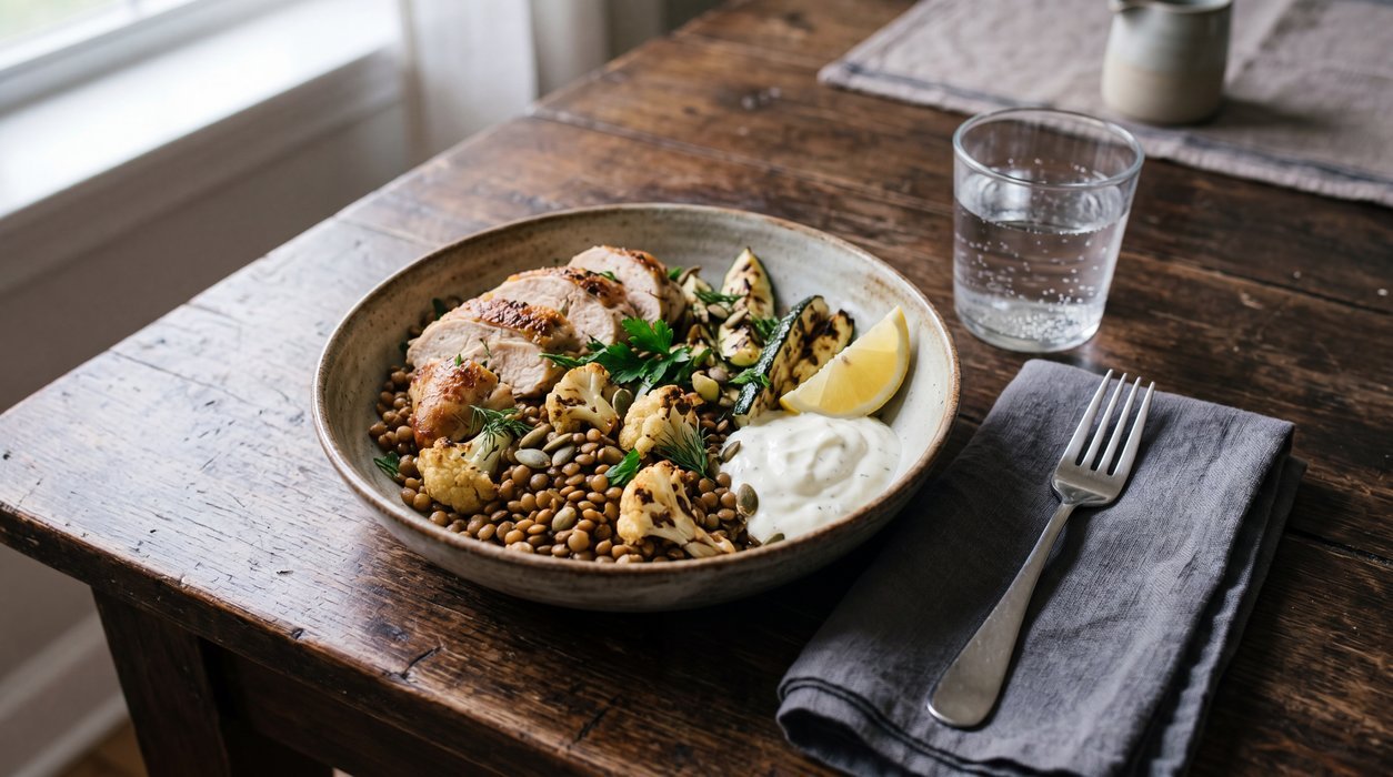 CoQ10 benefits food sources in a balanced chicken lentil meal