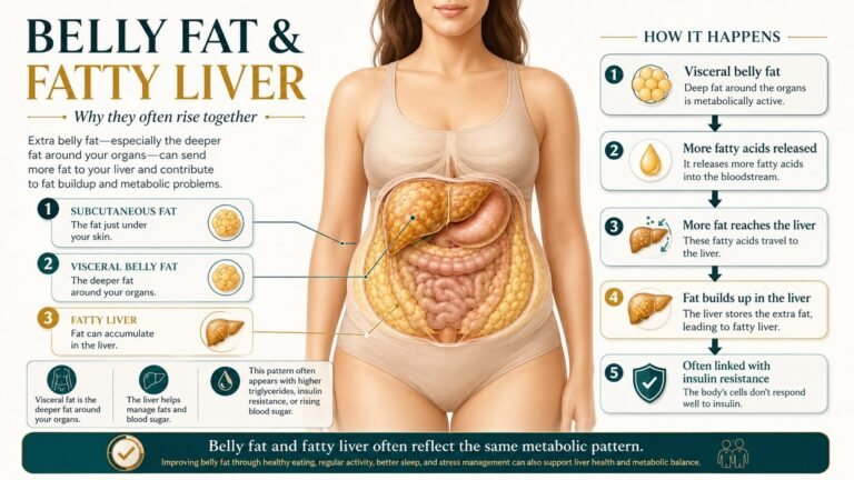 fatty liver belly fat infographic showing visceral fat and liver connection