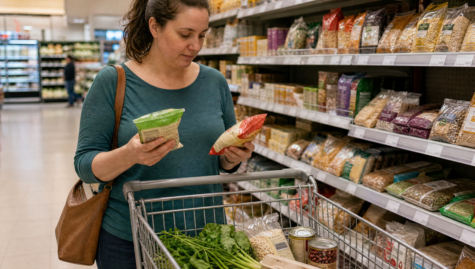 healthy grocery shopping in a real supermarket for metabolic health