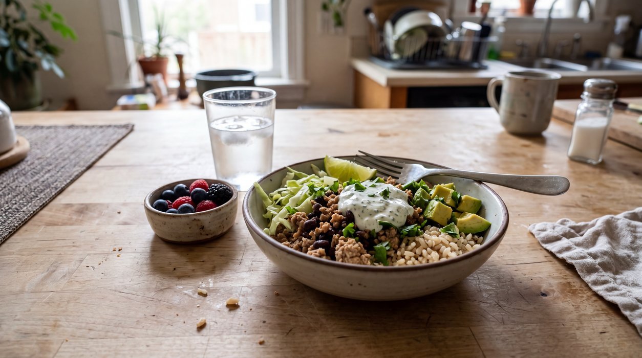 lower diabetes risk meal with protein fiber vegetables and whole grains