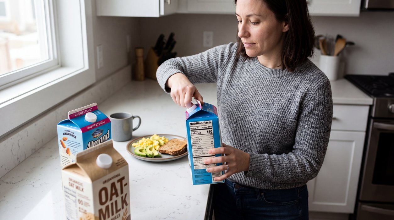oat milk blood sugar comparison with dairy alternatives on a clean breakfast counter