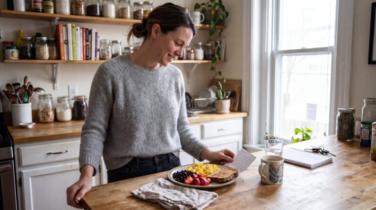 PCOS insulin resistance meal planning in a bright kitchen with realistic metabolic health notes