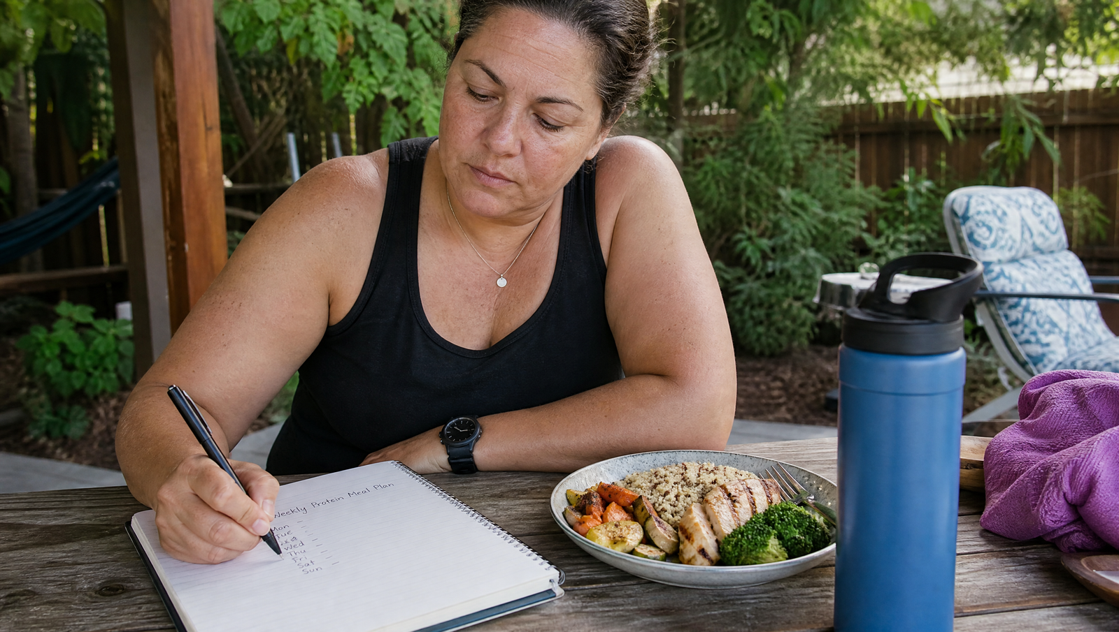 signs of protein deficiency and a weekly protein meal planning notebook