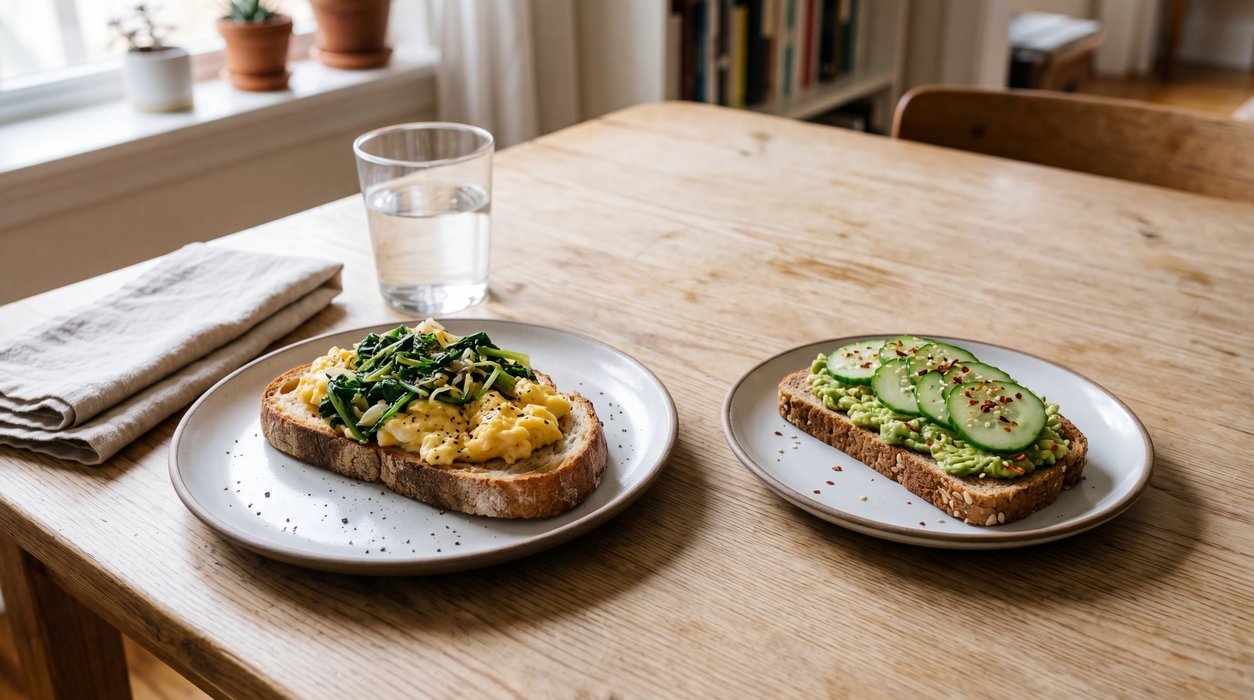sourdough blood sugar comparison with whole grain bread and balanced breakfast plate