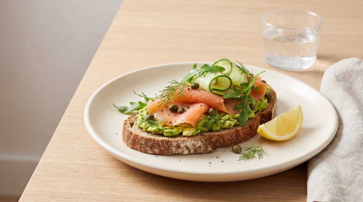 smoked salmon avocado toast as an anti-inflammatory breakfast with greens