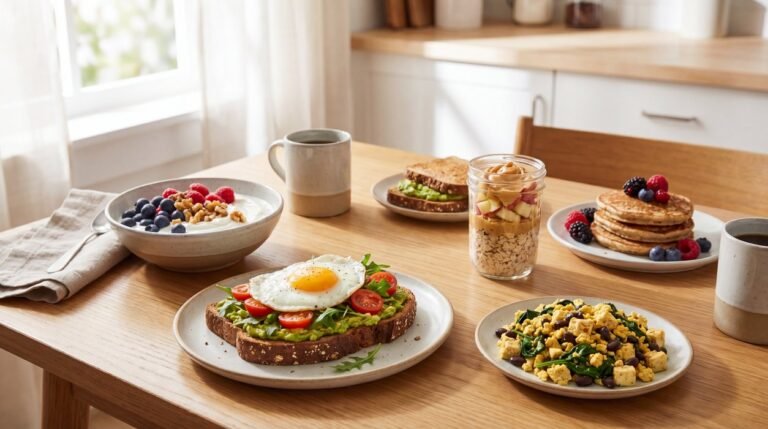 Anti-inflammatory breakfast ideas with colorful everyday morning meals