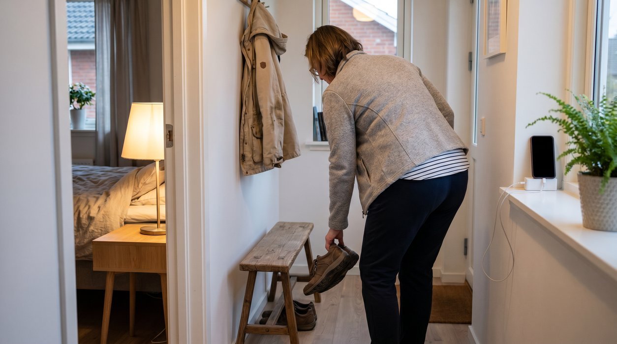 adult putting away walking shoes before a calm sleep wind-down