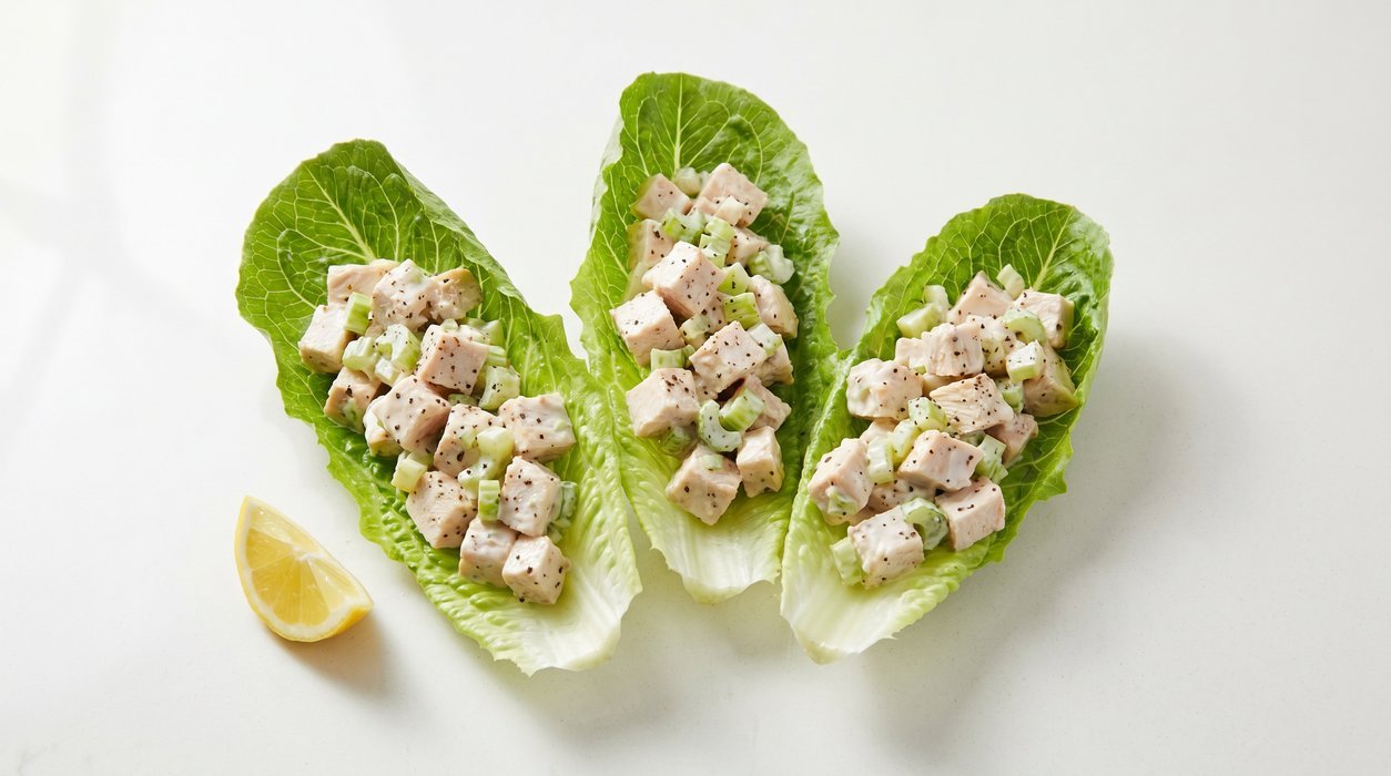 chicken salad lettuce cups with celery and Greek yogurt