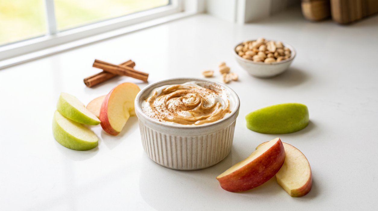 peanut butter Greek yogurt dip with apple slices
