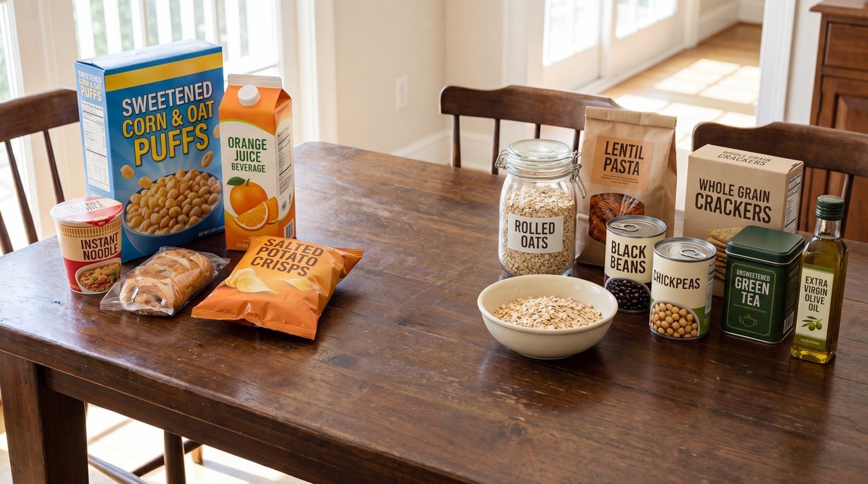 Foods to avoid for liver health compared with realistic packaged staples and liver-friendly swaps