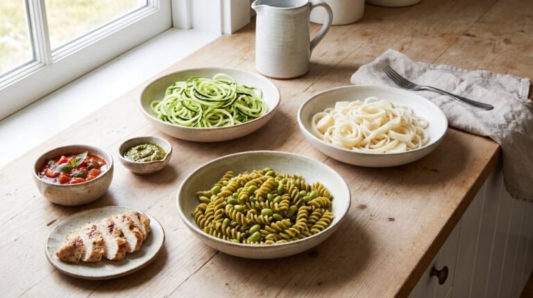 low-carb pasta alternatives with sauces and protein