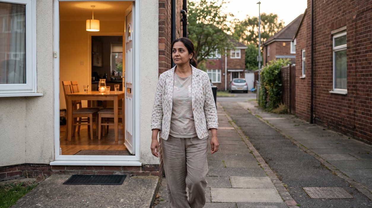 Woman taking a gentle walk after dinner during a low-energy premenstrual evening