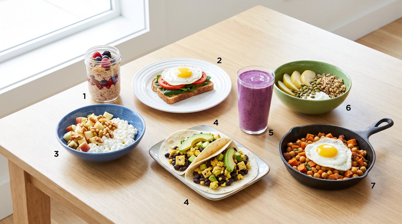 Seven blood sugar friendly breakfast recipes with carbs protein and fiber