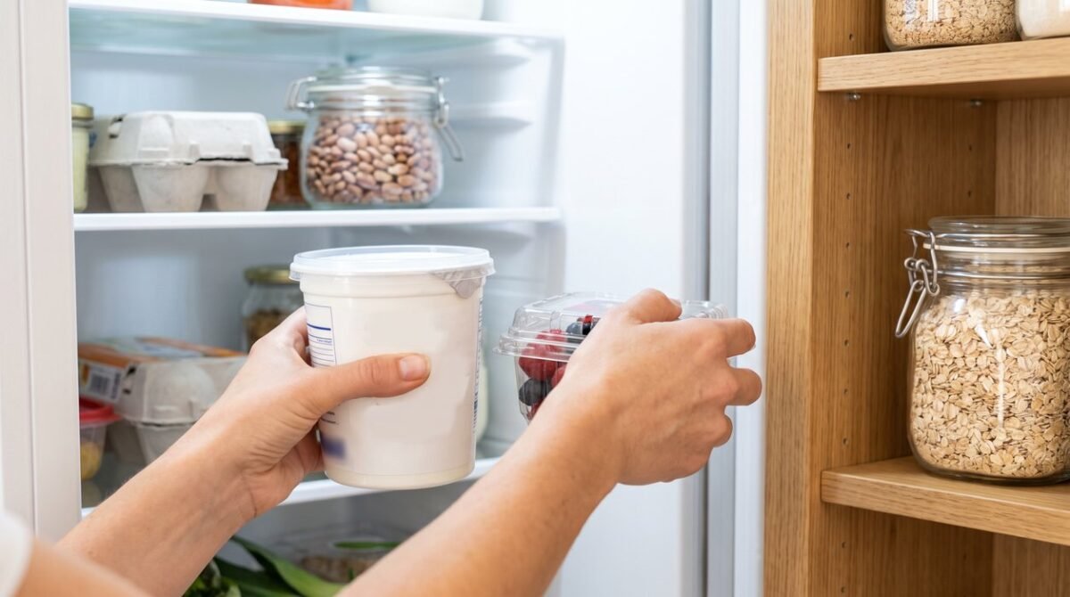 Protein and fiber breakfast components ready after poor sleep
