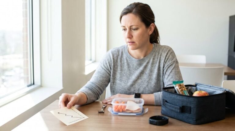 Eating too little and a weight-loss plateau shown by a sparse lunch and flat trend
