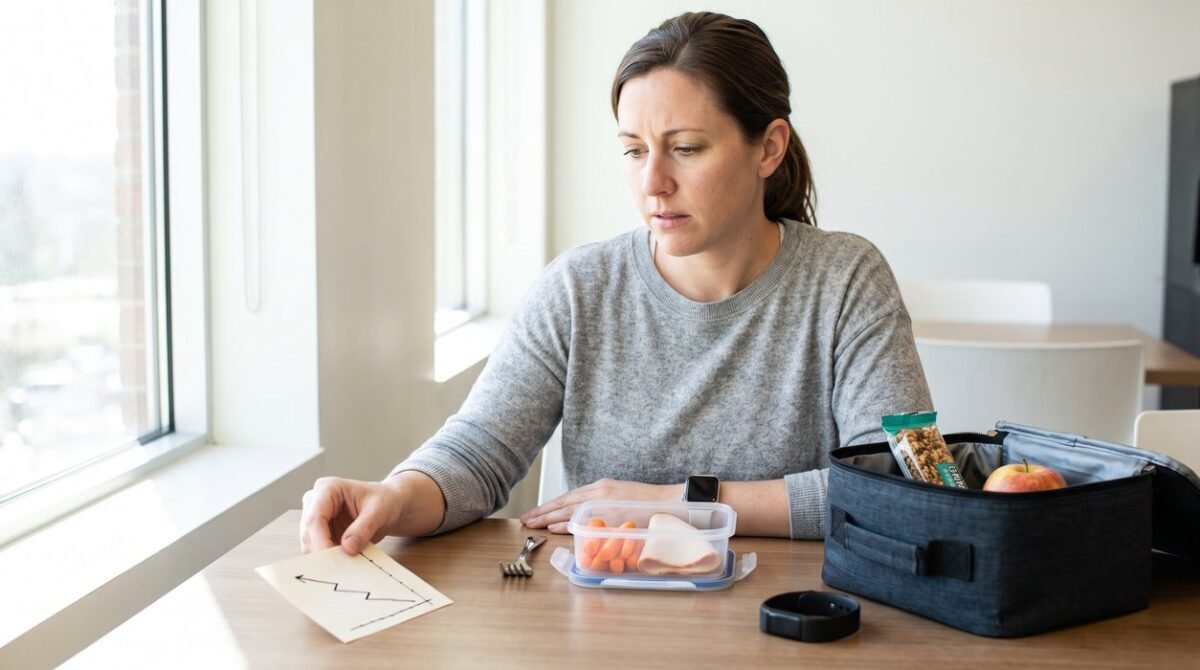Eating too little and a weight-loss plateau shown by a sparse lunch and flat trend