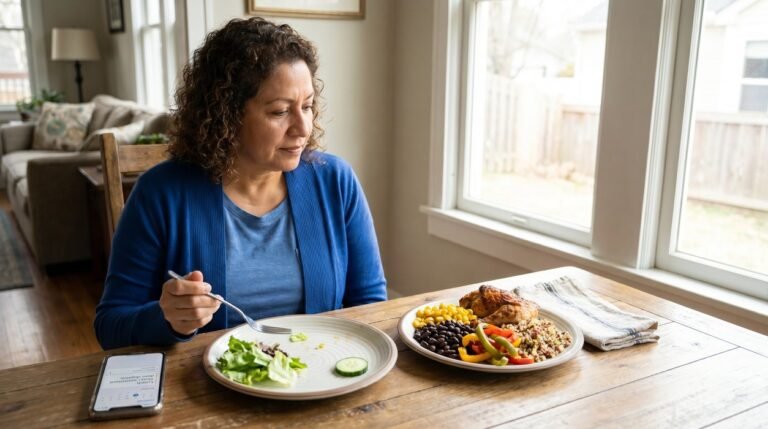 Woman comparing meals as hunger during weight loss becomes harder to ignore
