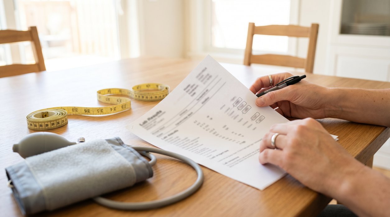 waist tape and lab results showing metabolic syndrome criteria markers