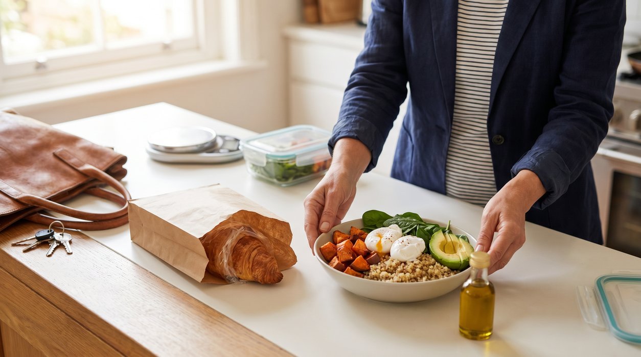 after-work food choice showing cravings and balanced PCOS meal ingredients