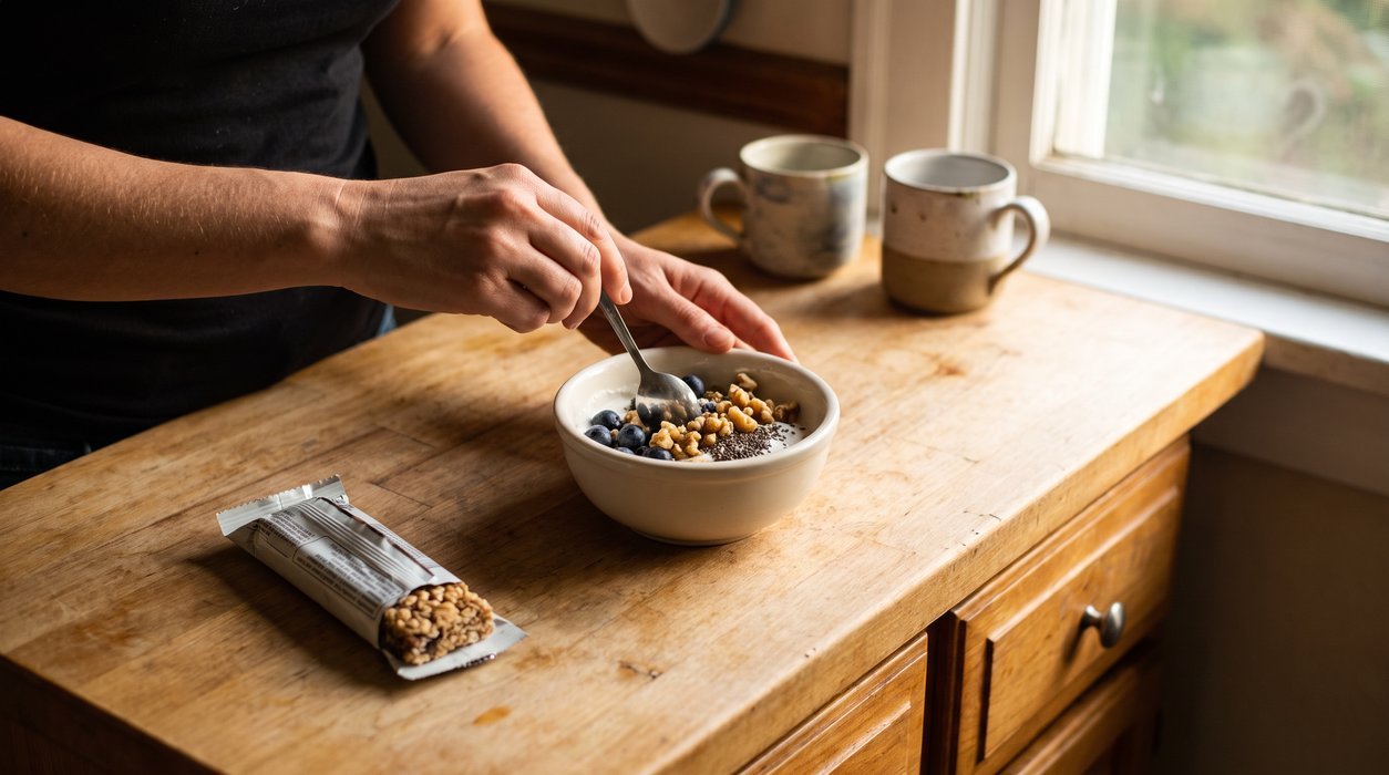 Woman choosing a balanced snack before an evening craving builds