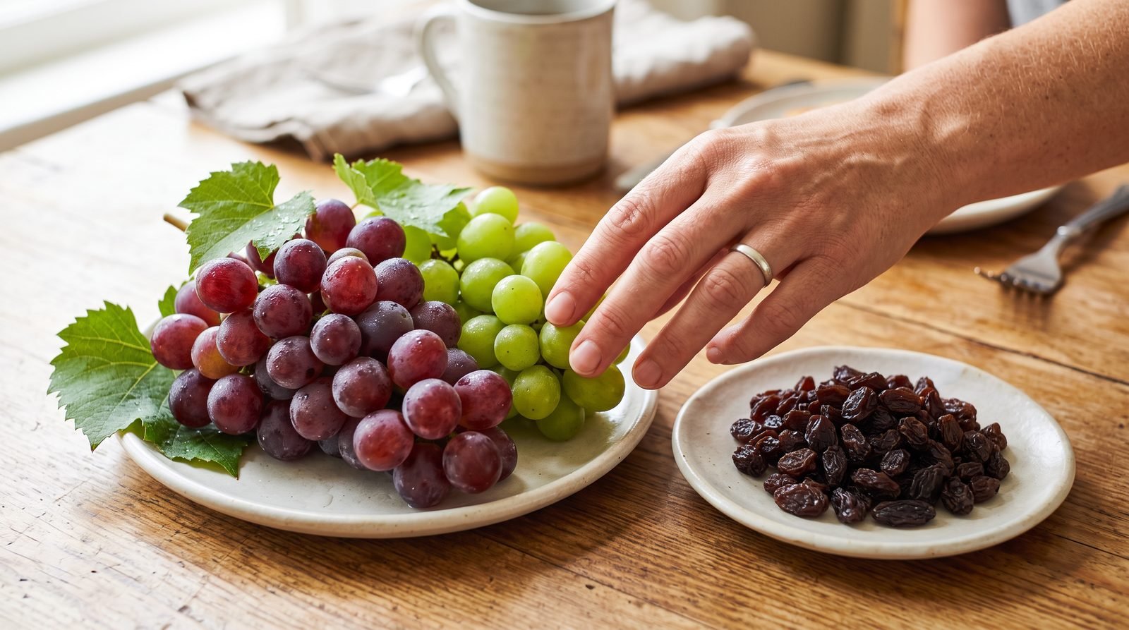 Grapes and raisins illustrating the energy density idea behind volume eating