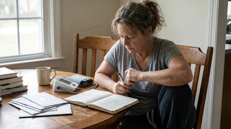 Woman reviewing metabolic syndrome health markers with doctor — metabolic syndrome in women