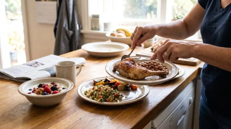 Protein distribution throughout the day shown across three balanced everyday meals